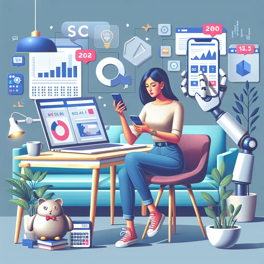 "Ilustrasi alat otomatis untuk mengatur keuangan influencer, menunjukkan grafik dan perangkat lunak manajemen keuangan yang membantu perencanaan anggaran dan pengelolaan pendapatan."