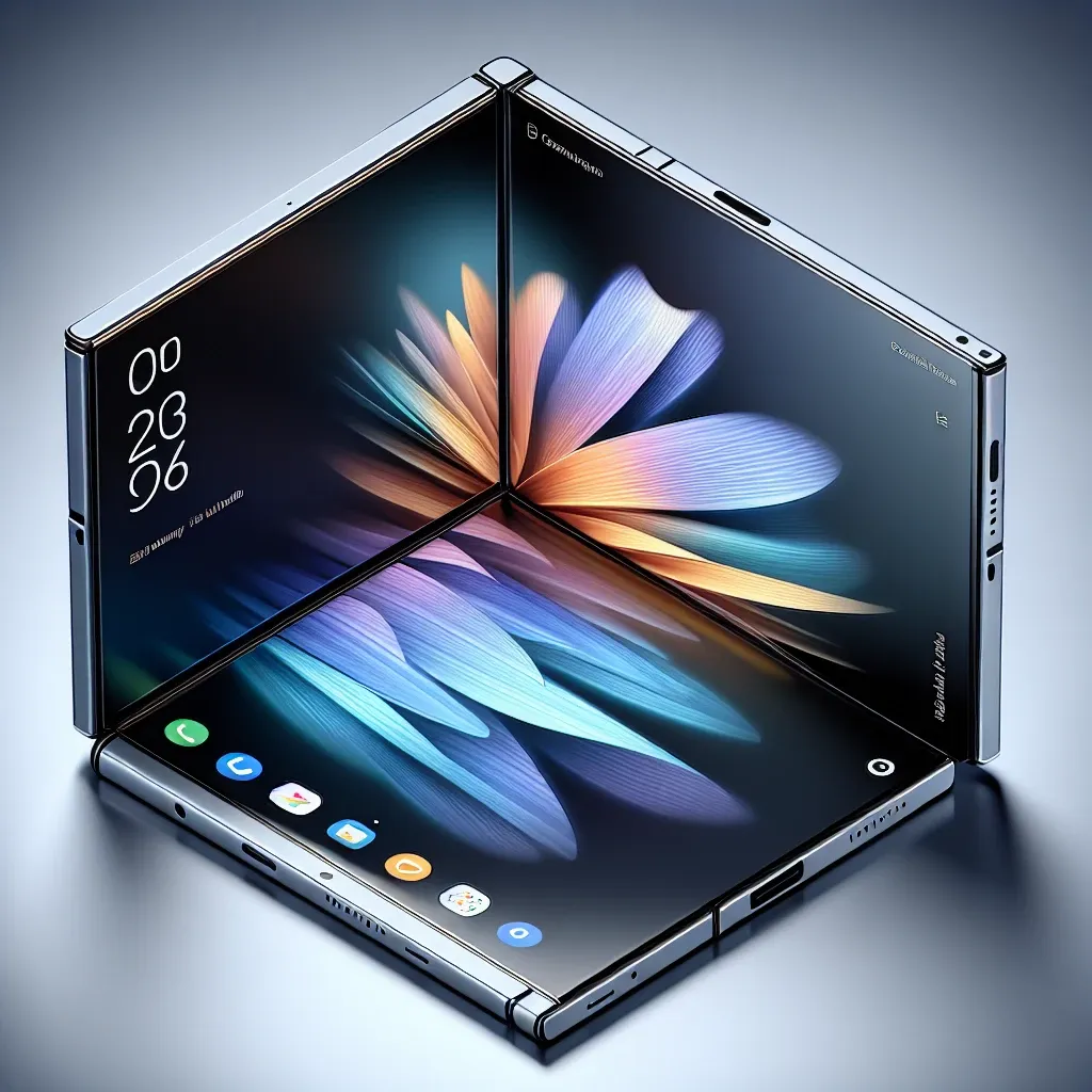"Prototipe ponsel lipat tiga sisi terbaru dari Samsung, menampilkan desain inovatif dan layar fleksibel, dalam artikel tentang teknologi ponsel terkini."